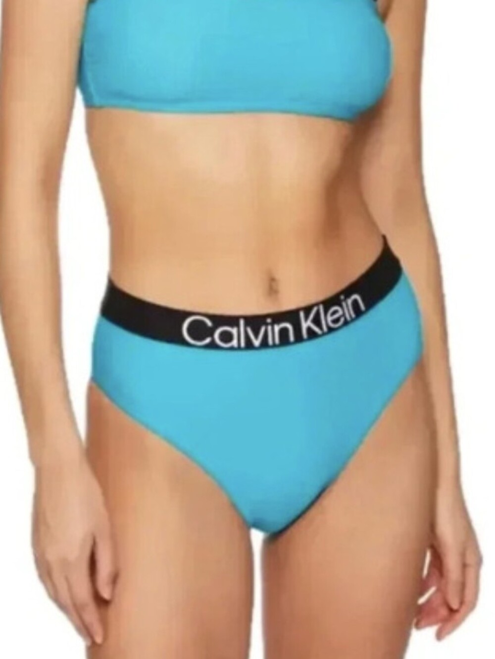 Calvin Klein Logo Waistband High Waisted Infinite Stretch Bikini Bottom Blue M